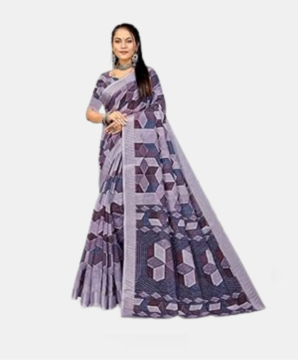 PARVOTSAV Women's Digital Geomatric Print Linen Saree