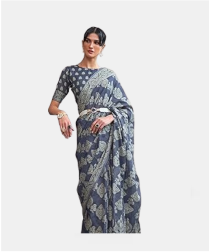 Women's Lucknowi Linen cotton Woven Sarees For Women with Blouse